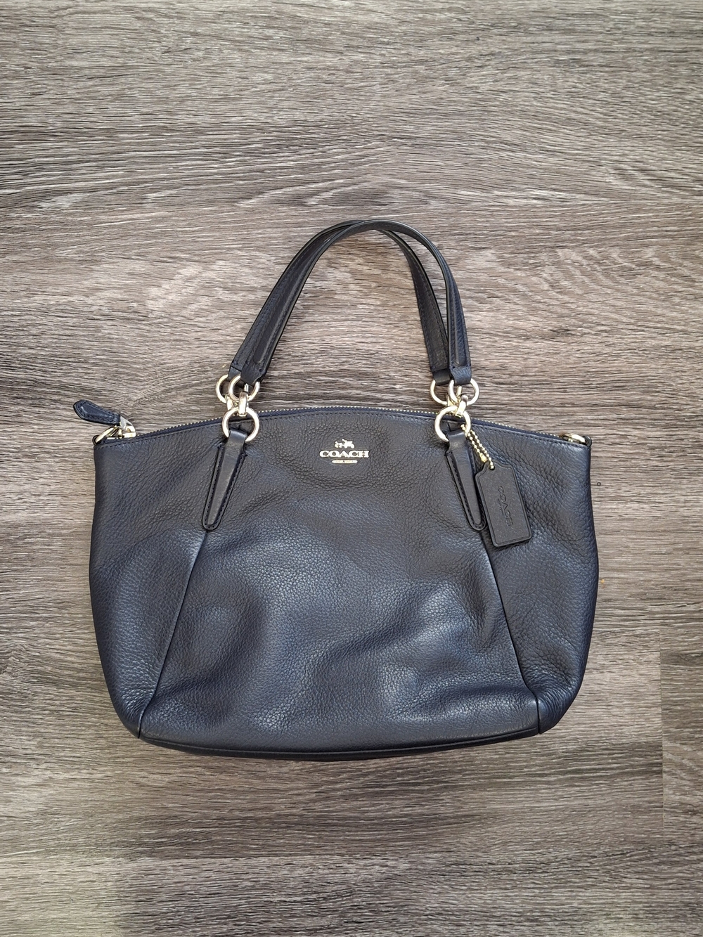 Coach Navy Leather Tote Hand Bag with Gold Hardware